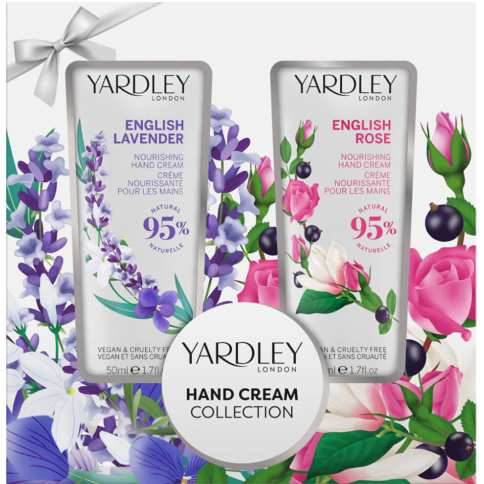 London English Lavender and English Rose Hand Cream Collection, with Patchouli for Moisturising and Hydrating Benefits 2x50ml