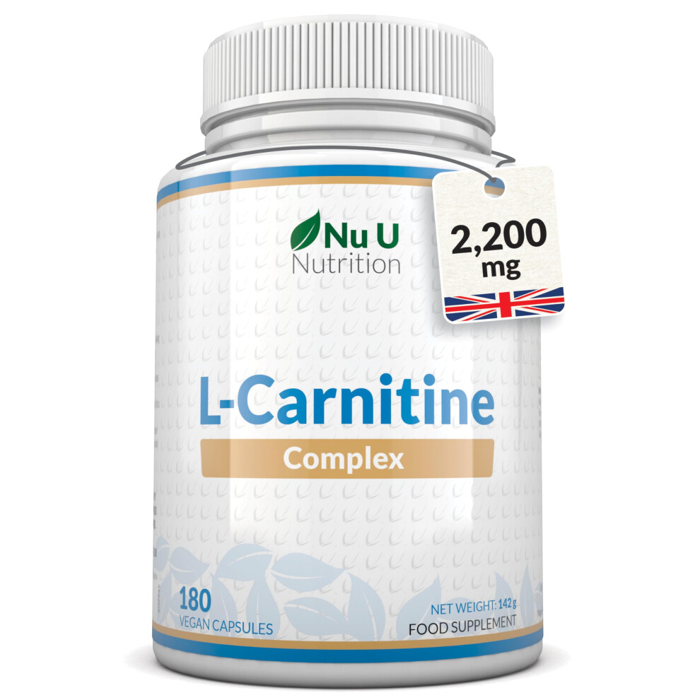 Nu U Nutrition L-Carnitine Complex 2200Mg - 180 High Strength Vegan Capsules - With Riboflavin, Biotin, Chromium, Vitamin D, B3 & B6 - L Carnitine Tartrate