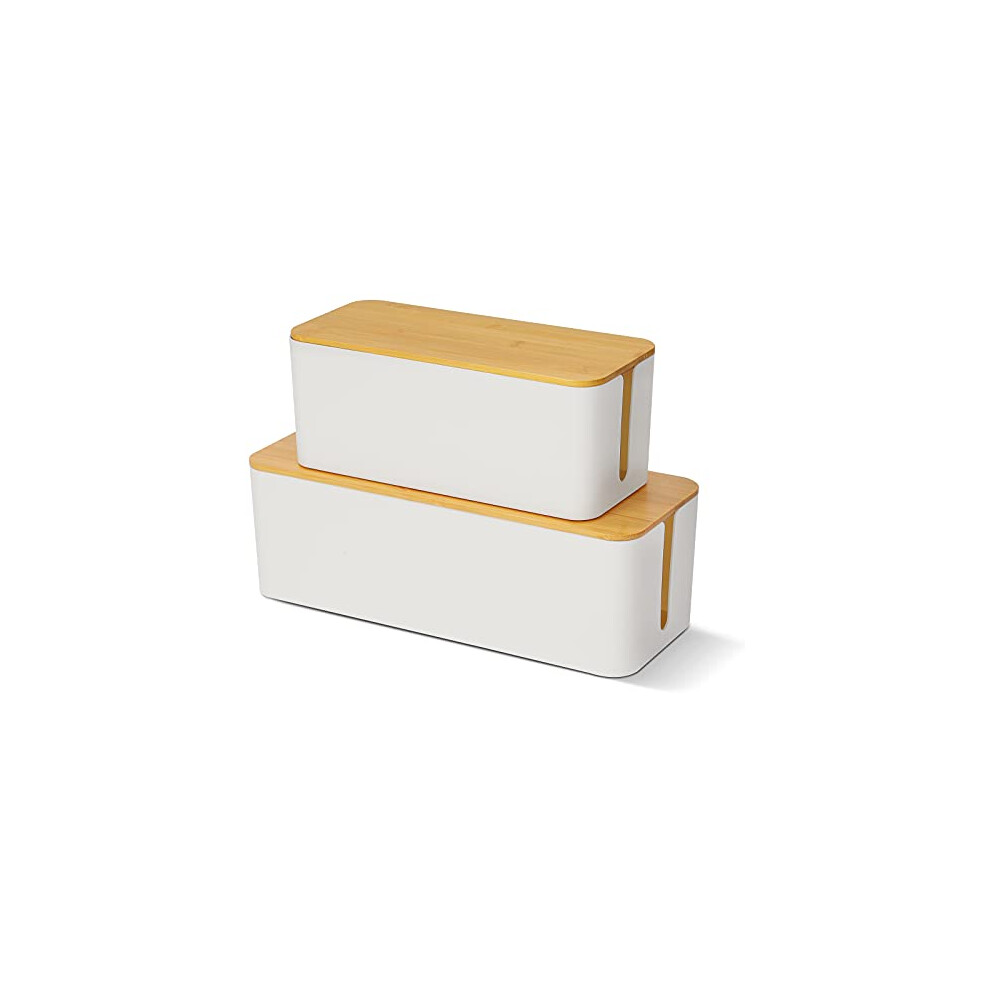 Cable Tidy Box Set Of 2 Cable Storage Box Larger Cable Organizer Box With Bamboo Lid For Hiding Messy Cables Wire Management 16"X 6.2"X 5.4" And 717675492824