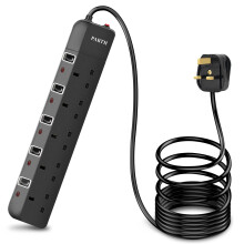 10m Extension Lead Surge Protection, 5 Gang UK Plug Extension Socket, Surge Protected Extension Lead with Switches, 10 Meters Cable Black Extension