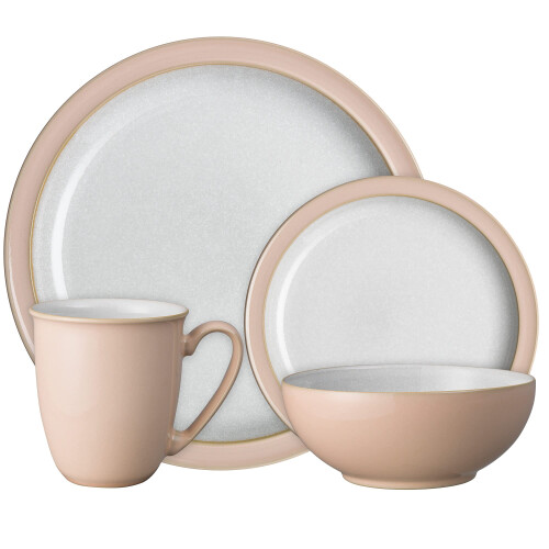 Denby - Elements Shell Peach Dinner Set For 1 - 4 Piece Ceramic Tableware - Dishwasher Microwave Safe Crockery Single Place Setting - 1 x Dinner Plate, 1 x