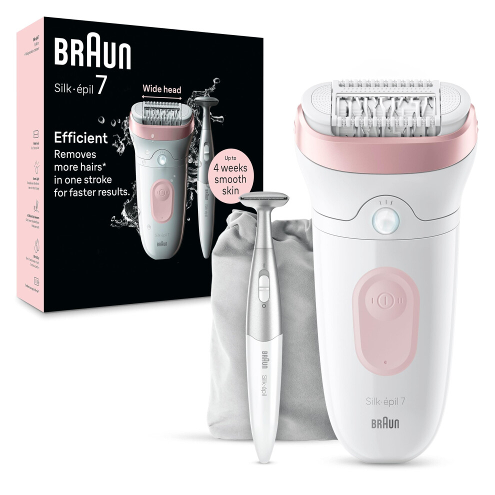 Silk-Ã©pil 7 Epilator With Wide Head For Easy Hair Removal, Braun Epilator For Women, Wet & Dry, Lasting Smooth Skin, Bikini Trimmer Women, 7-210