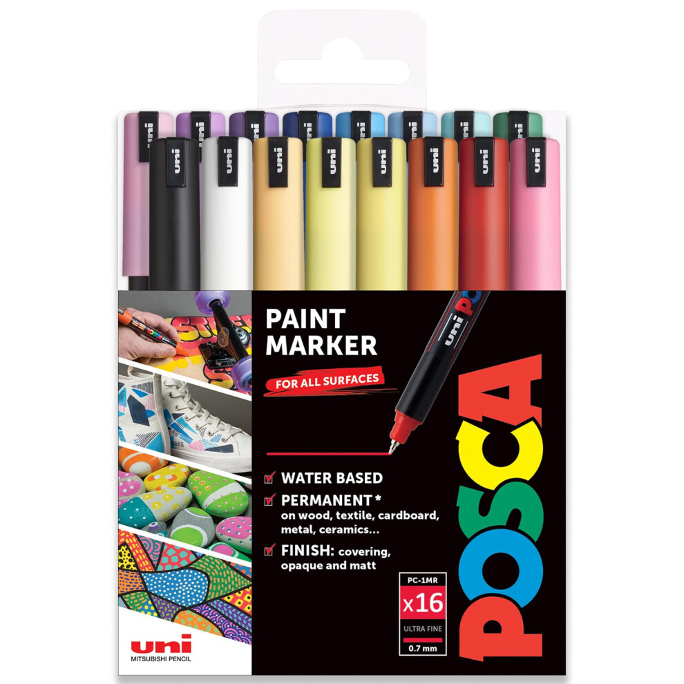 Posca - Pc-1Mr Art Paint Markers - 0.7Mm Nib - Starter Set Of 16 In Plastic Wallet