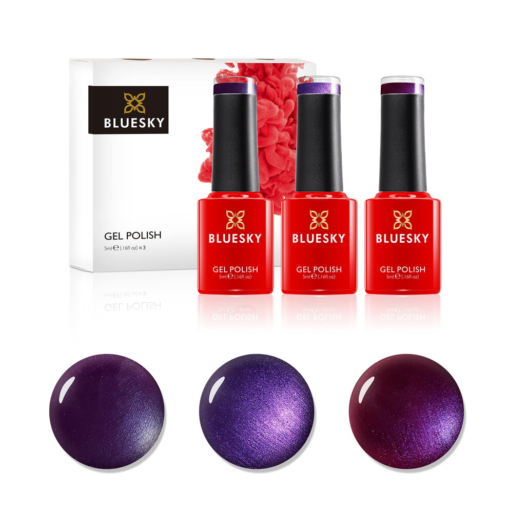 Gel Nail Polish Set, Purples, Purple Grape 80551, Lilac Sparkle A064, Violette Sparkle 80543, 3 x 5 ml, (Requires Curing Under UV or LED Lamp)