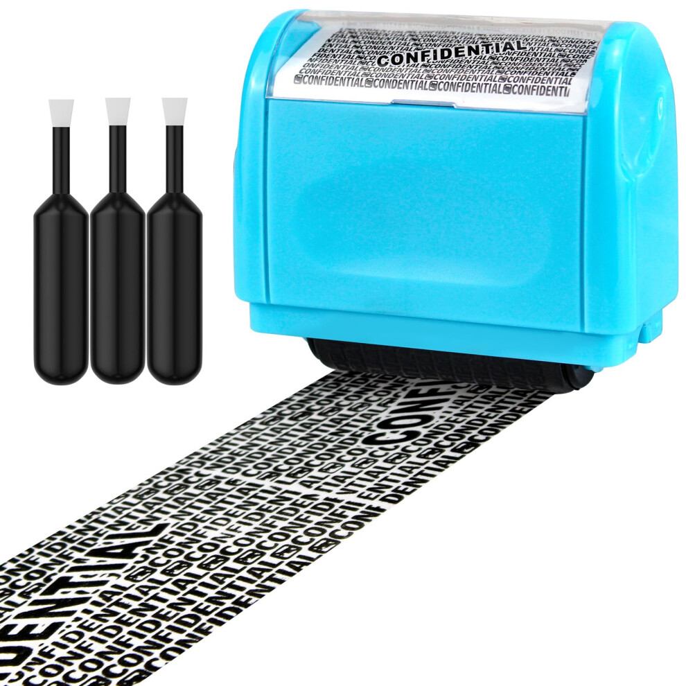 Confidential Roller Stamp, Data Defender, Identity Theft Protection Roller Stamp, Including 3-Pack Refills, Anti Theft and Privacy Safety(Blue-1)
