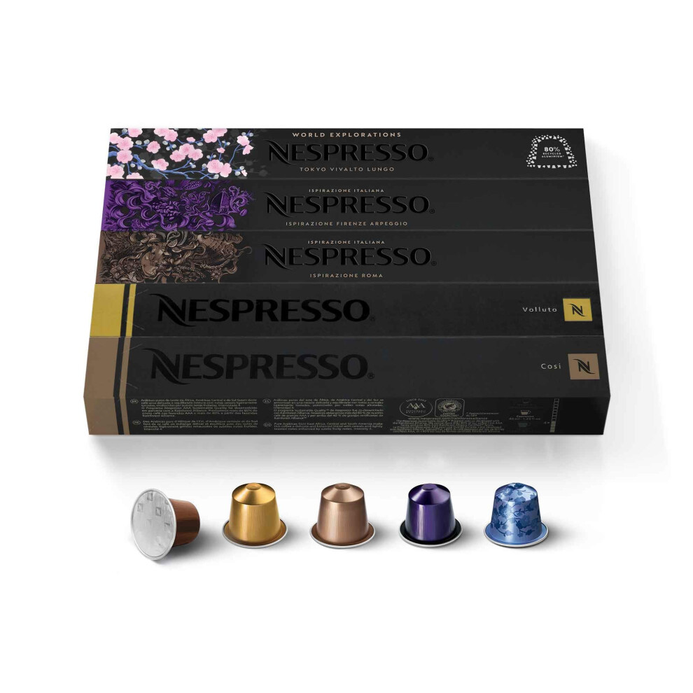 Original Coffee Pods, 50 Mixed Pack - 10 Volluto, 10 Roma, 10 Cosi, 10 Vivalto And 10 Arpeggio Capsules For Nespresso Machines. Make Espressos