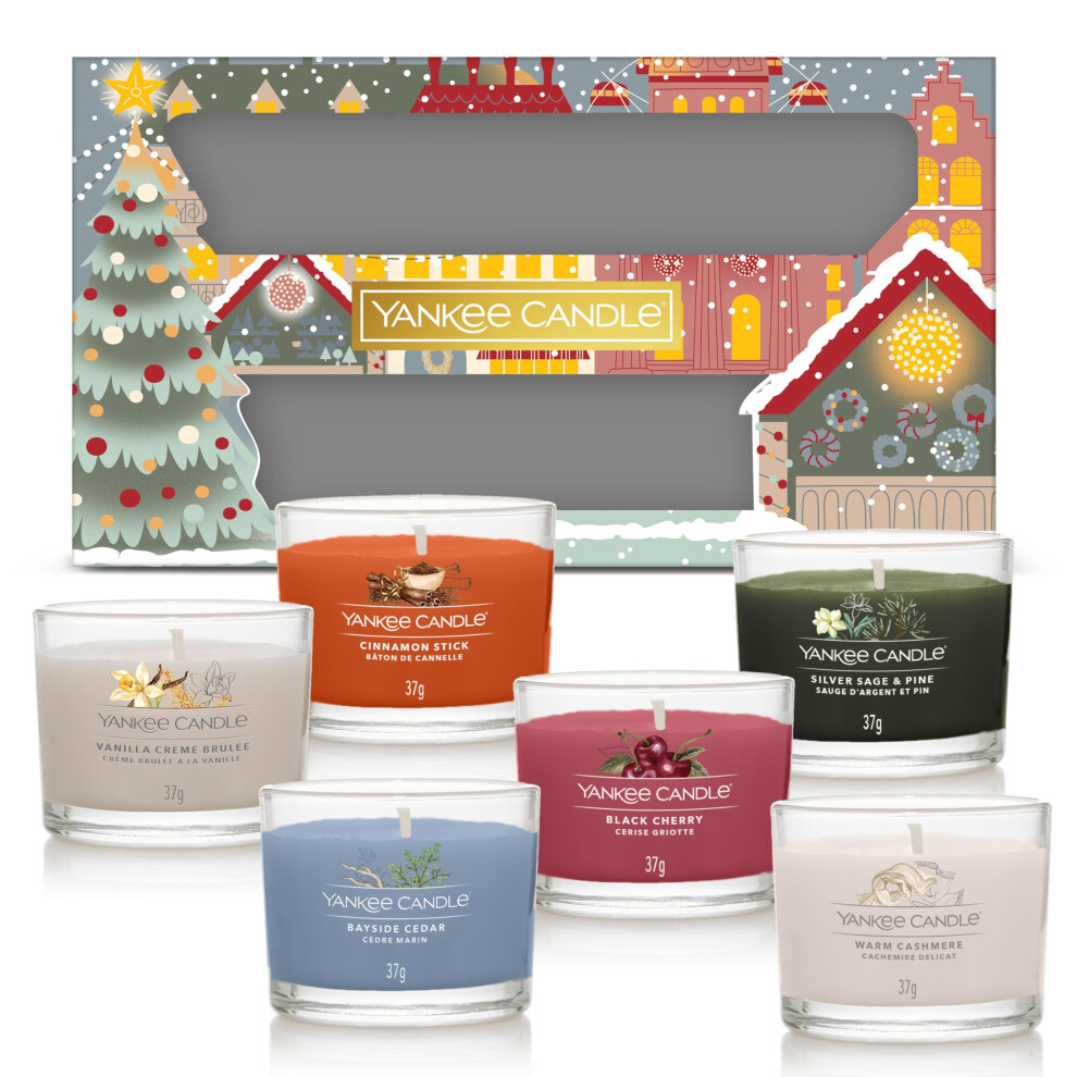 Scented Candles Gift Set | 6 Mini Filled Votive Candles | Perfect Christmas Gifts for Women | Passport to the Holidays Collection, Signature