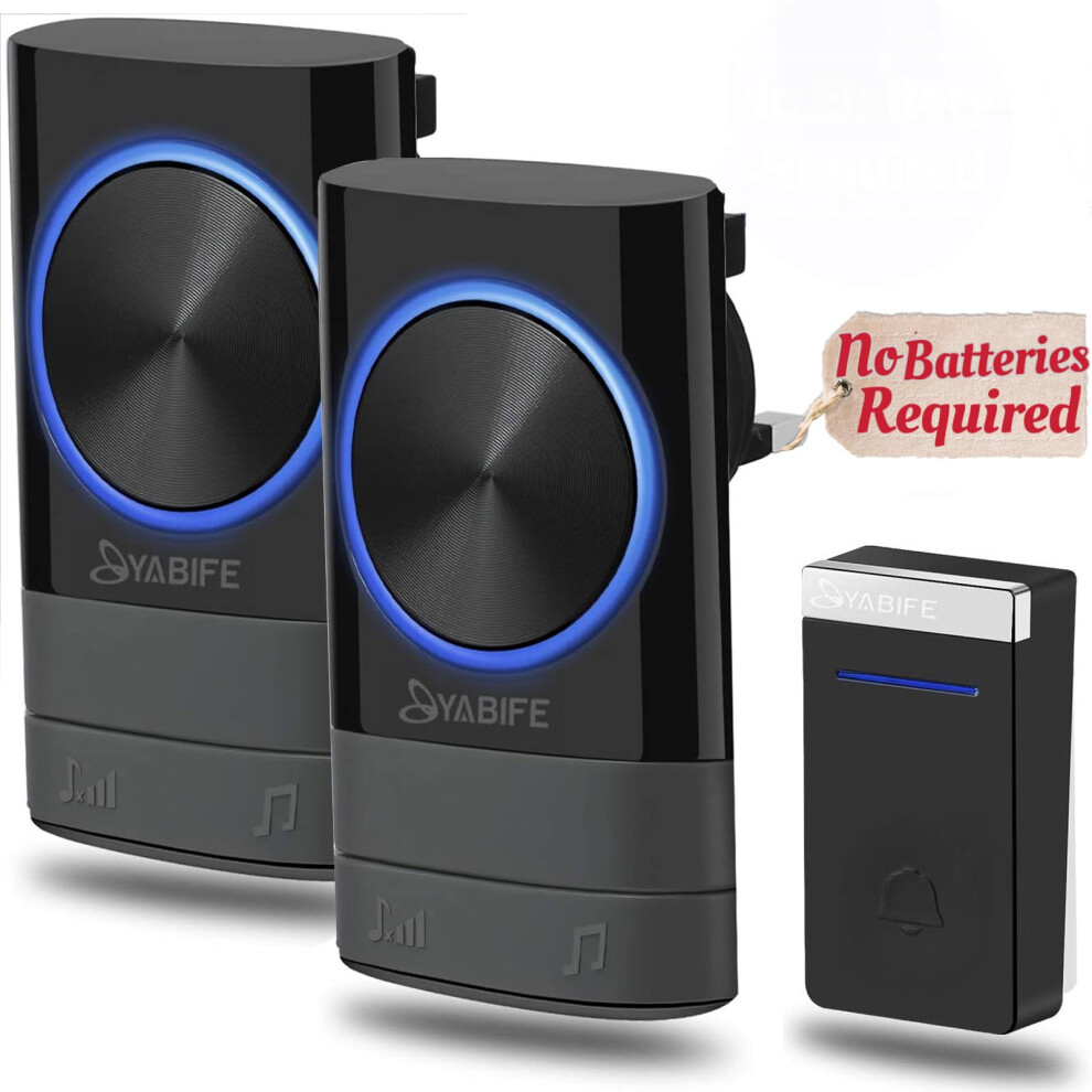 Self-Powered Wireless Doorbell, Cordless Plug in Door Bells, IP44 Waterproof Door Chime Bell, 58 Ringtones, 0-110dB Loud 4 Levels Volume, 500-1000ft