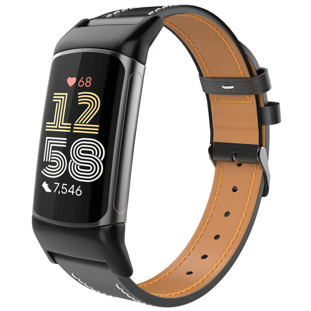 Leather Strap Compatible with Fitbit Charge 6/Fitbit Charge 5 Watch Bands, Top Grain Genuine Classic Leather Replacement Wristbands Straps for Women