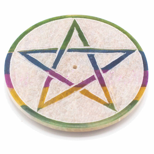 Incense Holders Soapstone Disc Incense Holder 8cm Pentagon 1