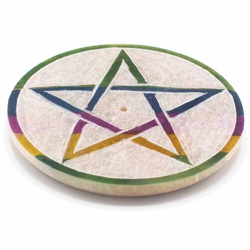 Incense Holders Soapstone Disc Incense Holder 8cm Pentagon