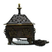 Antique Tibetan Incense Holders Brass Tibetan Burner Eight Symbols Square Hanging Pot