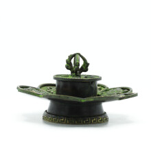 Antique Tibetan Incense Holders Brass Verdigris Tibetan Cone & Incense Holder Eight Symbols