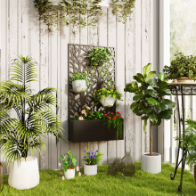 Outsunny Metal Raised Garden Bed with Trellis, Outdoor Elevated Planter Box