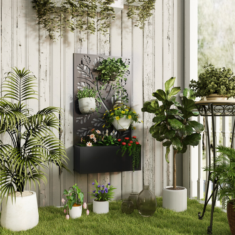 Outsunny Metal Raised Garden Bed With Trellis, Outdoor Elevated Planter Box