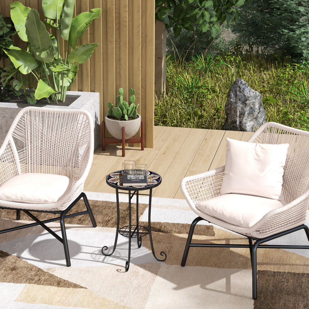 Outsunny 35.5cm Round Mosaic Garden Side Table Plant Stand w/ Shelf, Orange-image-OPC-PFYY9XR-NEW