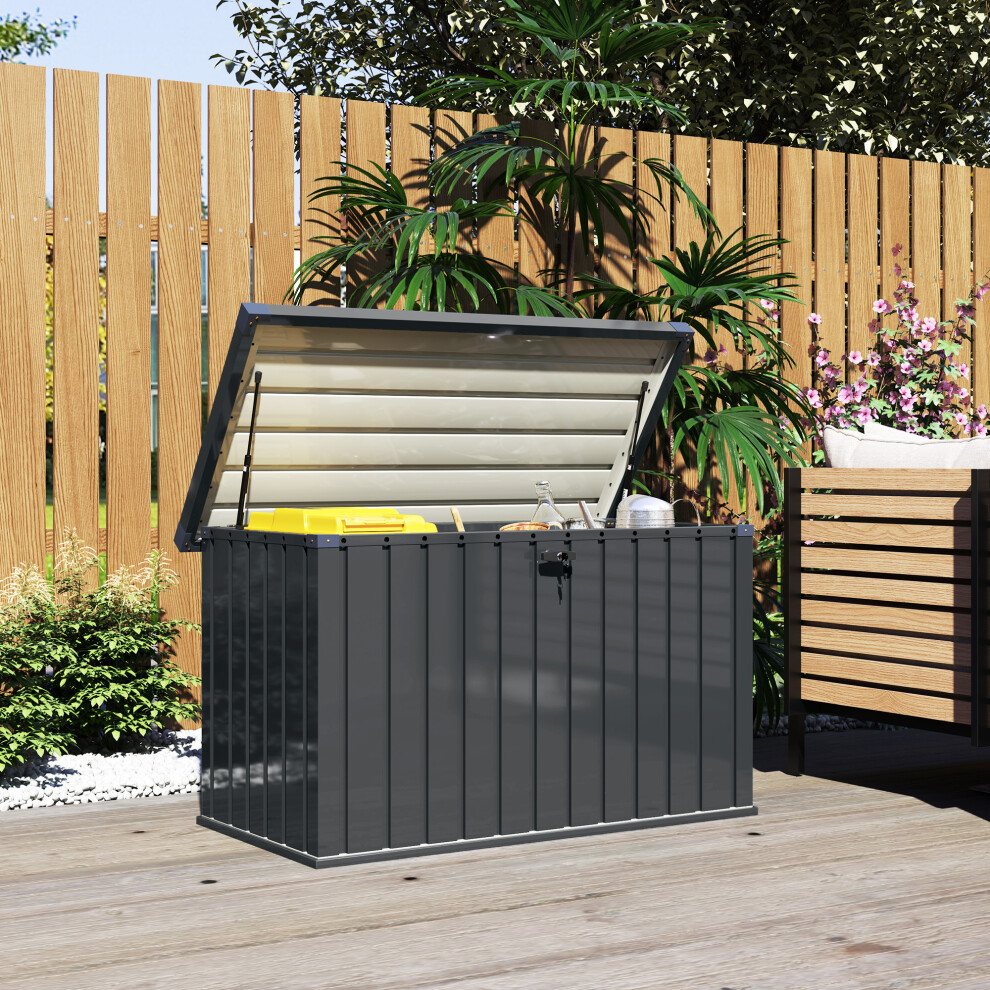 New Outsunny 400L Waterproof Metal Outdoor Storage Box With Lock And Keys