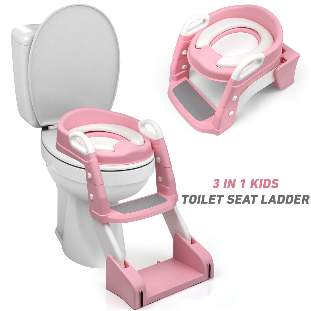 (Pink) Kid Children Baby Potty Training Toilet Seat Toddler Urinal Chair Ladder Trainer