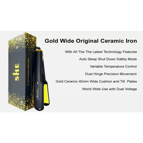 SHE Wide Ceramic Gold Hair Straighteners Variable Temperature 2