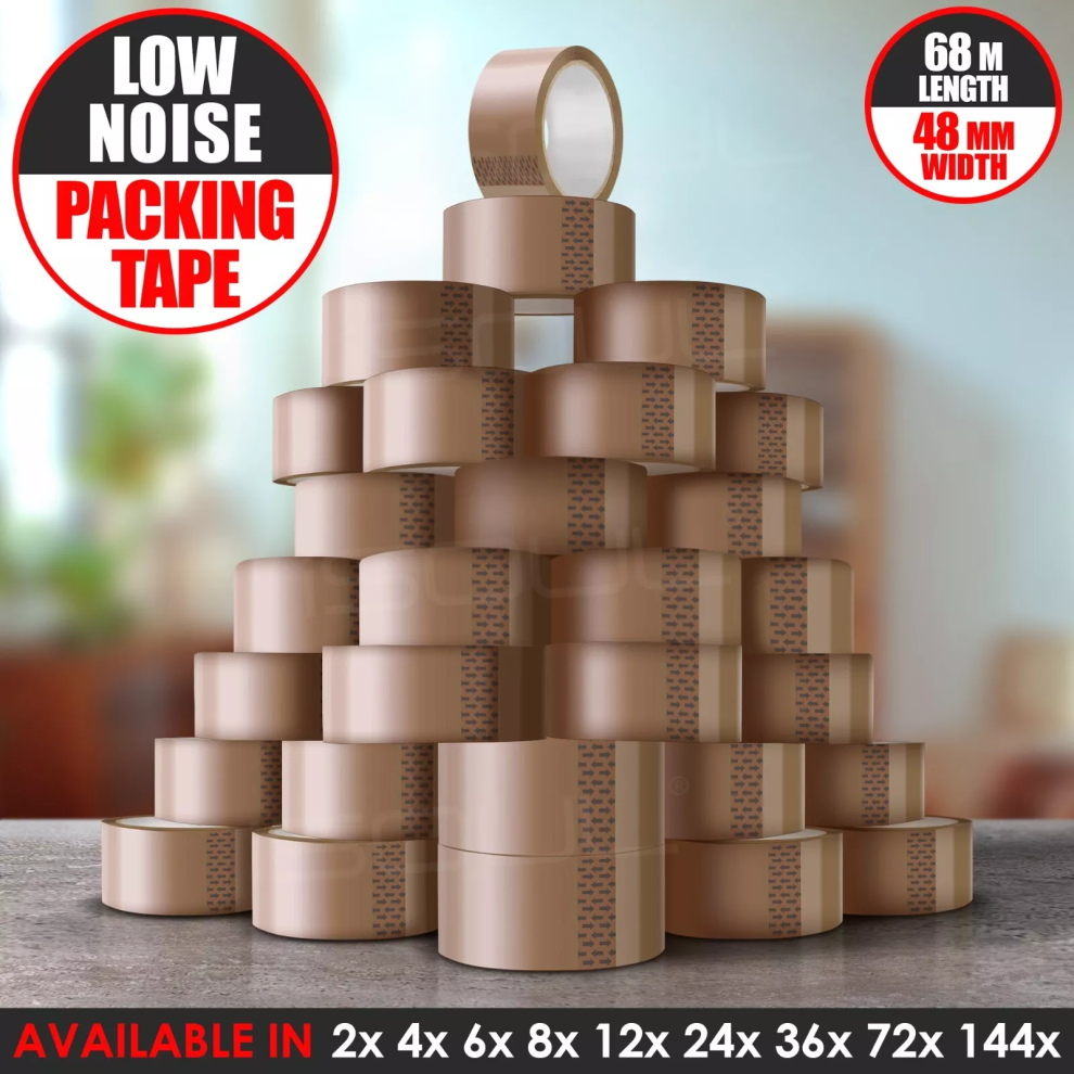 (12 Rolls) STRONG BROWN TAPE 6 ROLLS PARCEL PACKING PACKAGING TAPE CARTON SEALING 48MM 66M