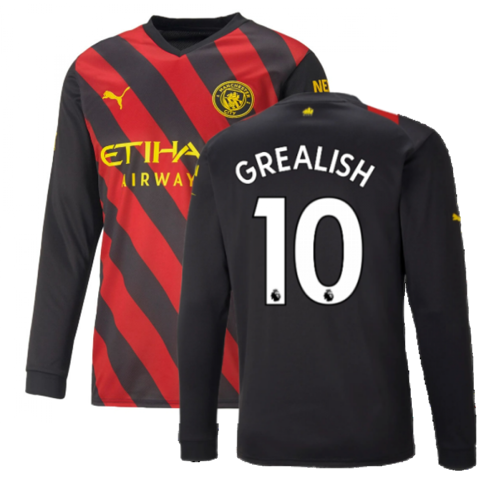 (XL) 2022-2023 Man City Long Sleeve Away Shirt (GREALISH 10)