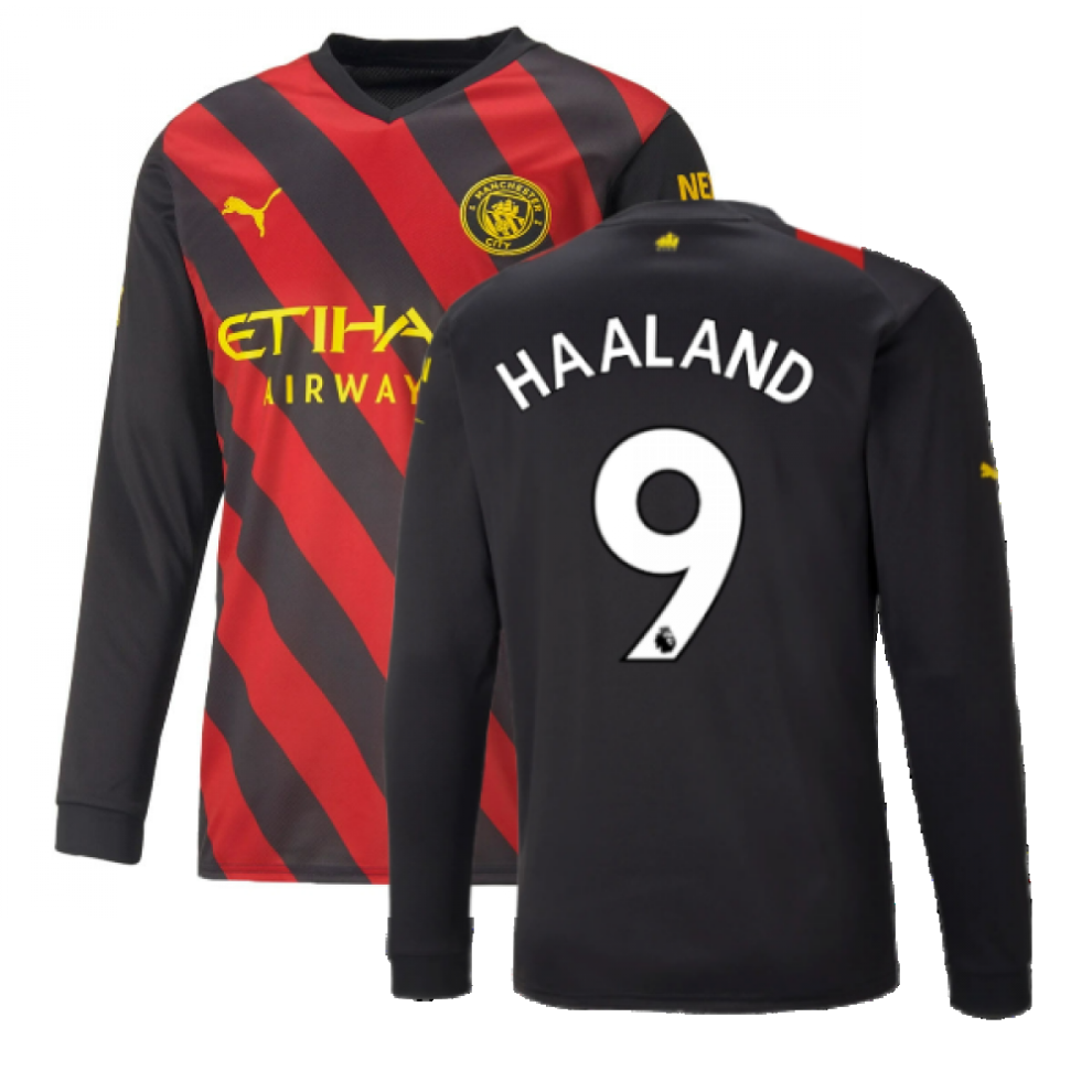 (L) 2022-2023 Man City Long Sleeve Away Shirt (HAALAND 9)