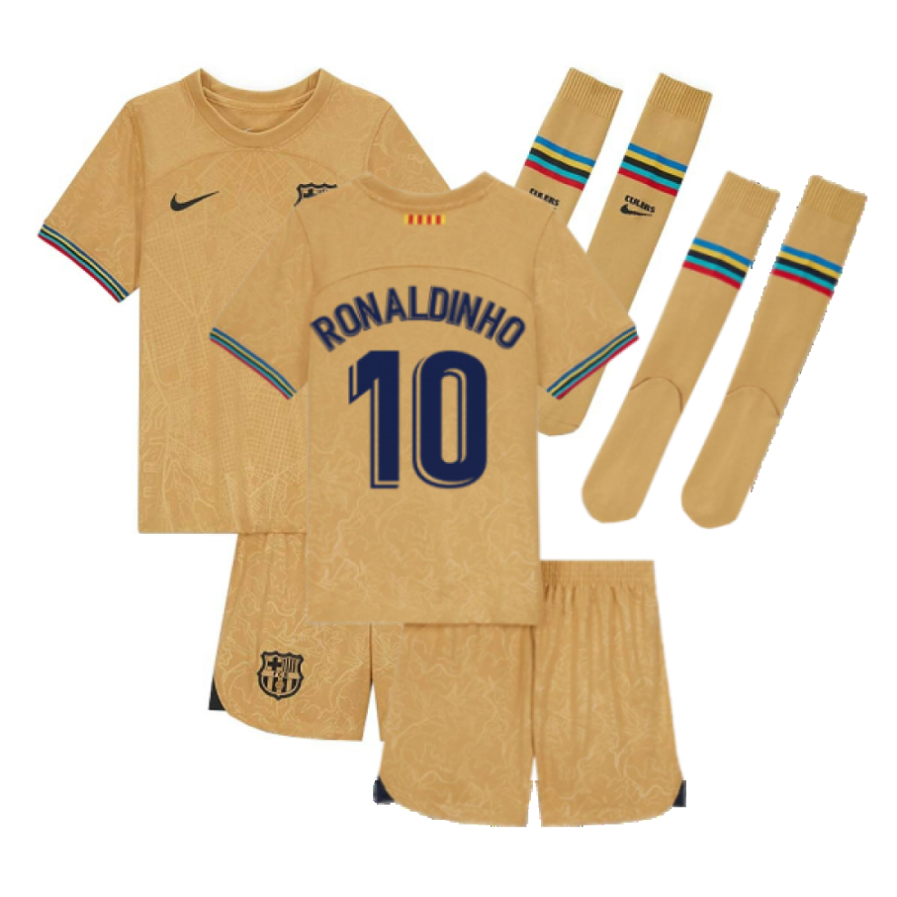 Nike (Xsb) 2022-2023 Barcelona Little Boys Away Kit (Ronaldinho 10)