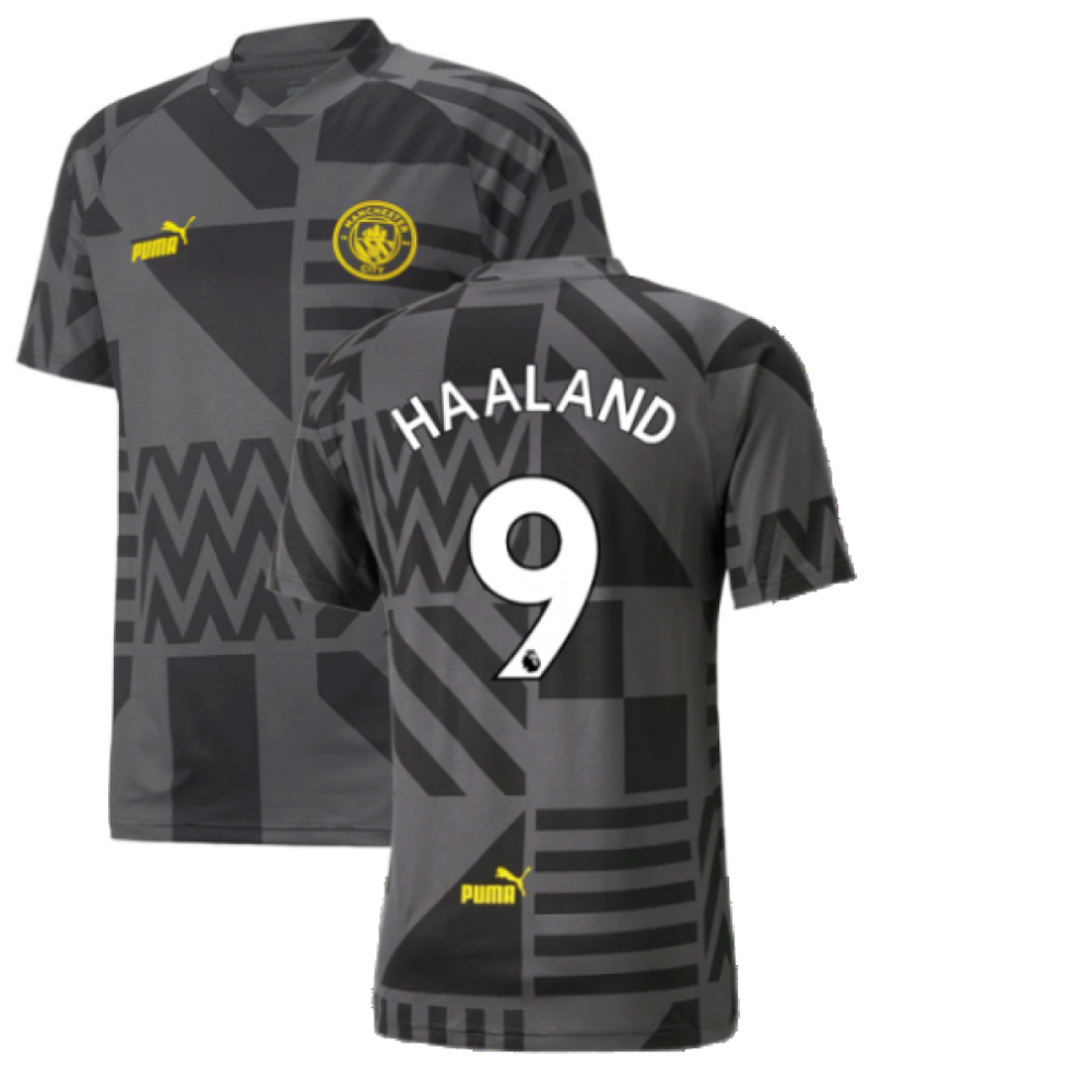 (M) 2022-2023 Man City Pre-Match Jersey (Black) (HAALAND 9)