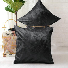 (Pack of 2, Plain Velvet Filled Cushion Black) Luxury Cushion Covers Sofa Chair & Bed Cushions Filled Velvet Cushions Pack Of 2 & 4