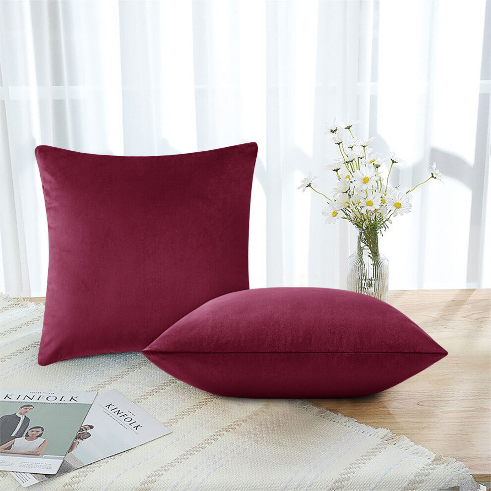 (Pack of 2, Plain Velvet Filled Cushion Burgundy) Luxury Cushion Covers Sofa Chair & Bed Cushions Filled Velvet Cushions Pack Of 2 & 4-image-OPC-PFYYBVR-NEW