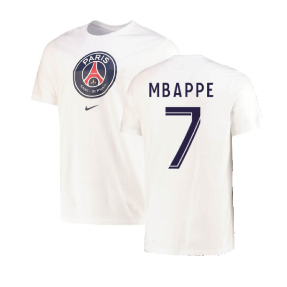 (XL) 2022-2023 PSG Crest Tee (White) (MBAPPE 7)