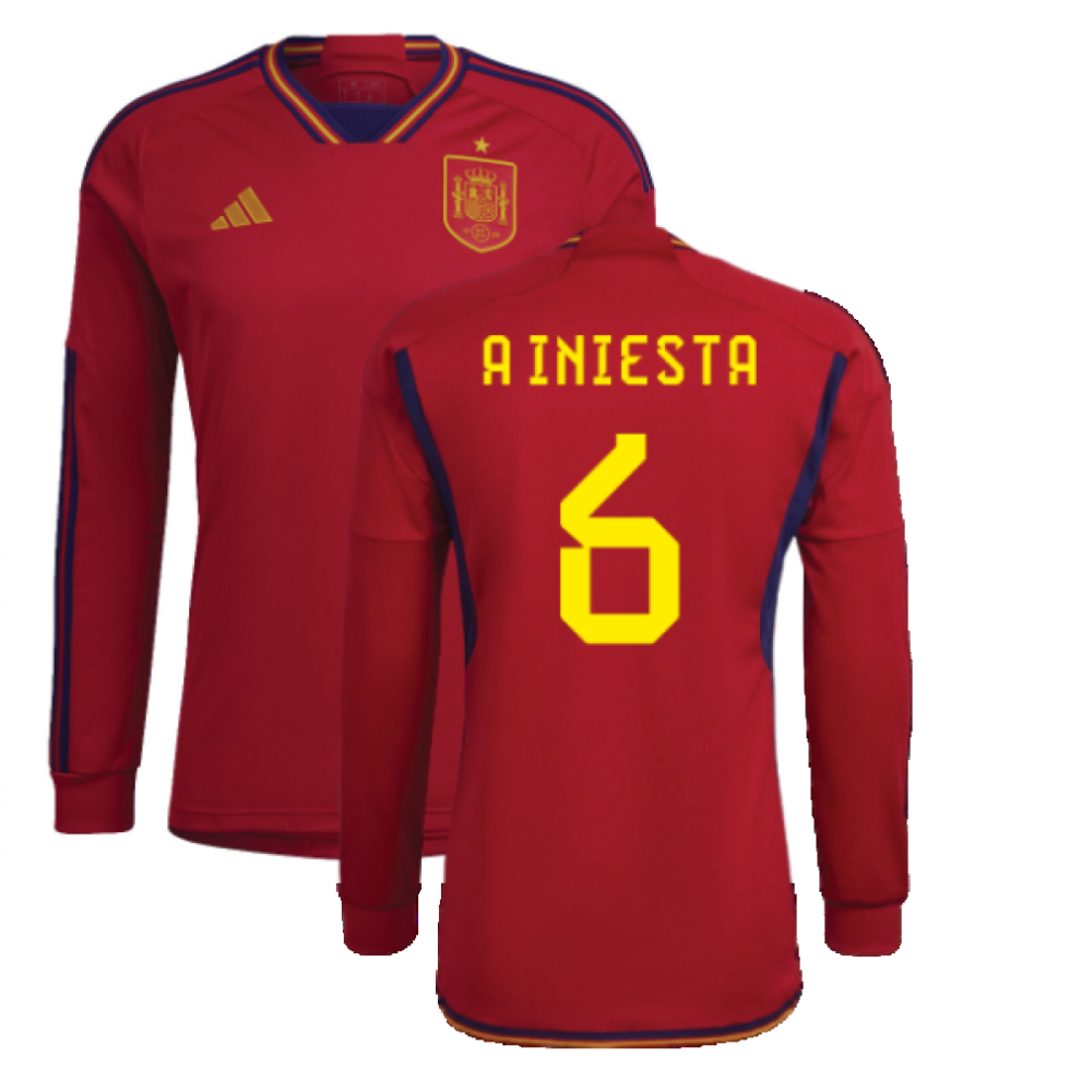 (XL) 2022-2023 Spain Long Sleeve Home Shirt (A INIESTA 6)