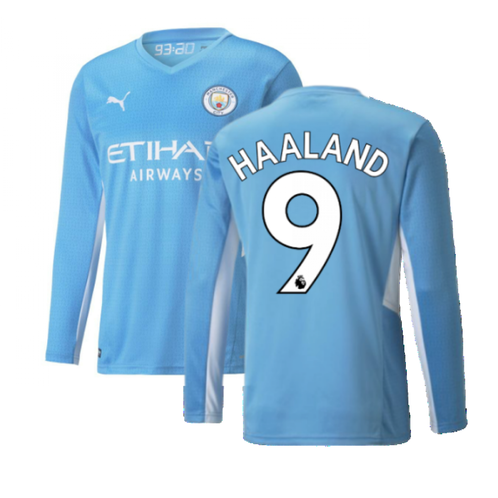 (XXL) 2021-2022 Man City Long Sleeve Home Shirt (HAALAND 9)