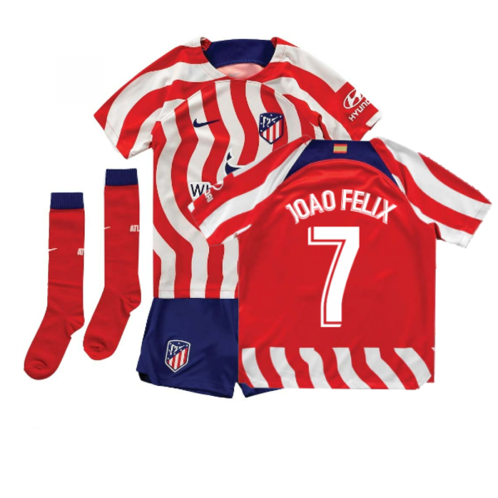 (MB) 2022-2023 Atletico Madrid Little Boys Home Shirt (JOAO FELIX 7)