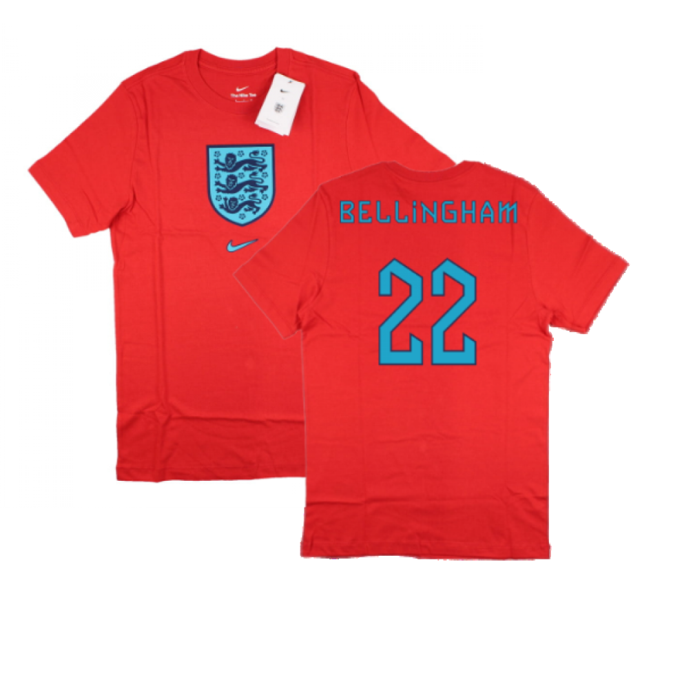 (XXL) 2022-2023 England World Cup Crest Tee (Red) (Bellingham 22)