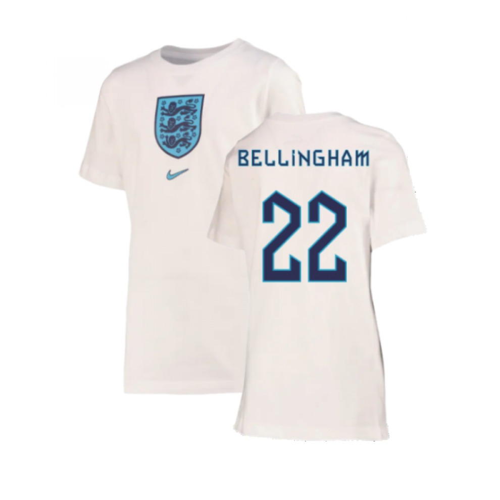 Nike (Mb) 2022-2023 England Crest Tee (White) - Kids (Bellingham 22)