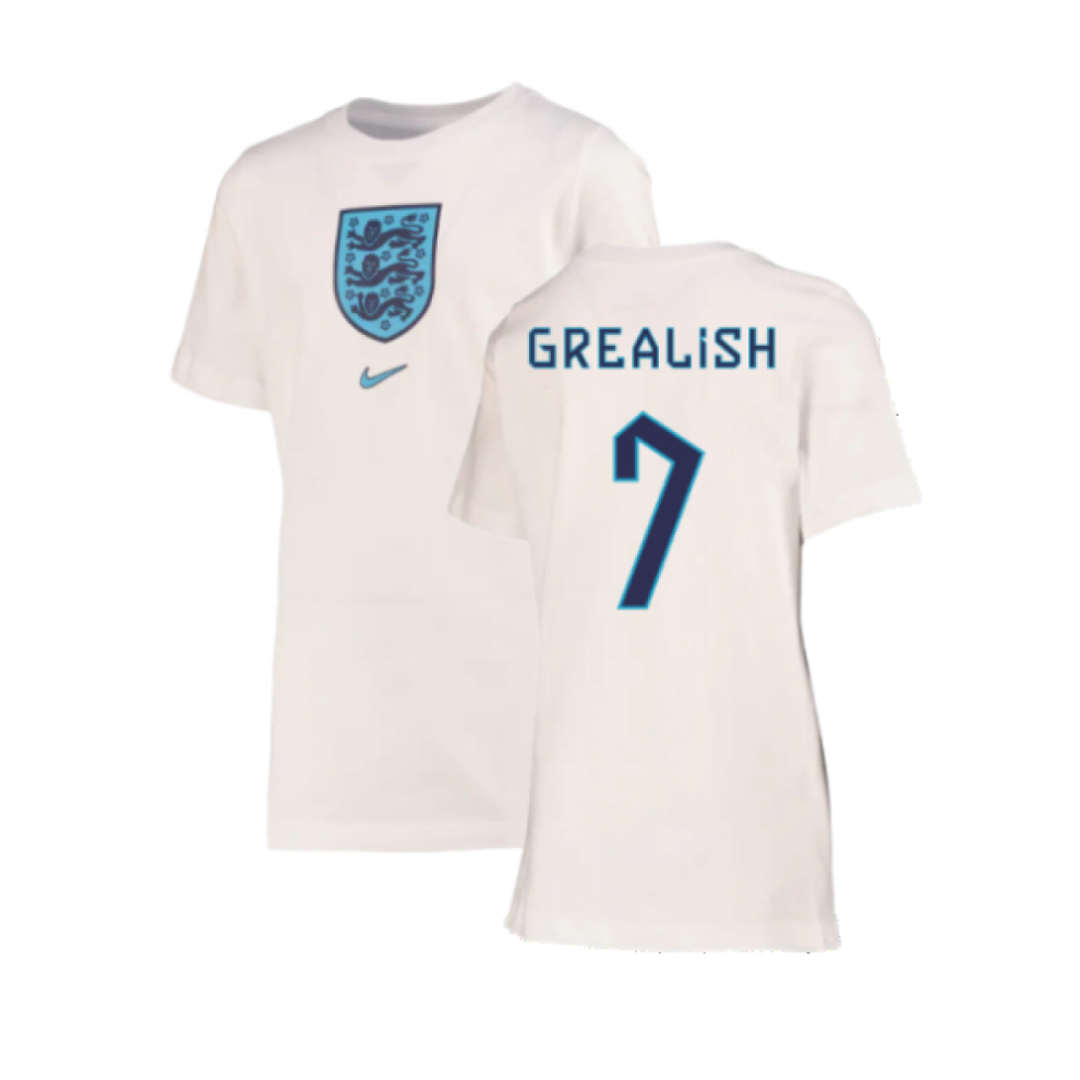 (SB) 2022-2023 England Crest Tee (White) - Kids (Grealish 7)