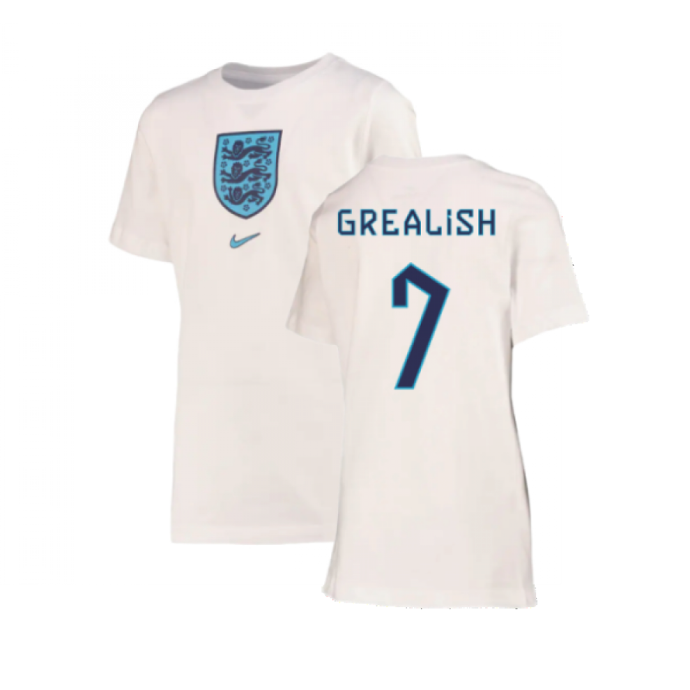 Nike (Mb) 2022-2023 England Crest Tee (White) - Kids (Grealish 7)