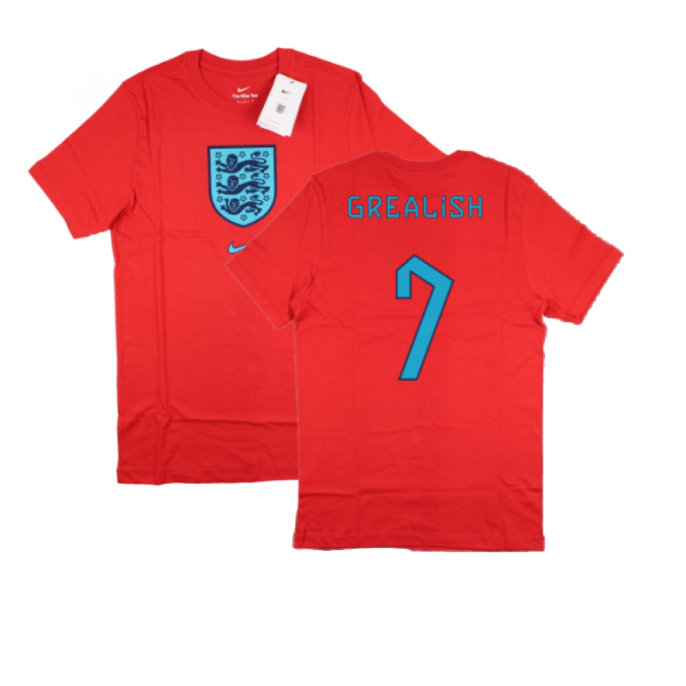 (SB) 2022-2023 England World Cup Crest Tee (Red) - Kids (Grealish 7)