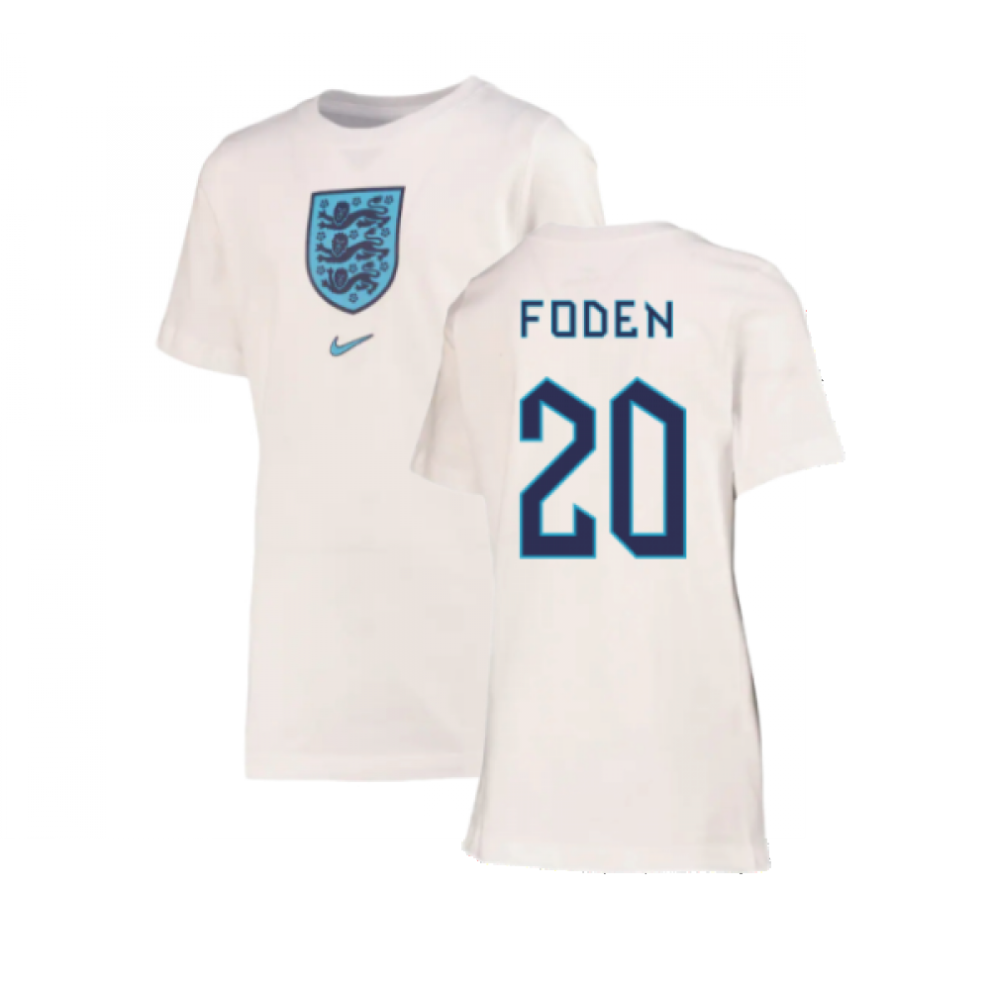 (XSB) 2022-2023 England Crest Tee (White) - Kids (Foden 20)