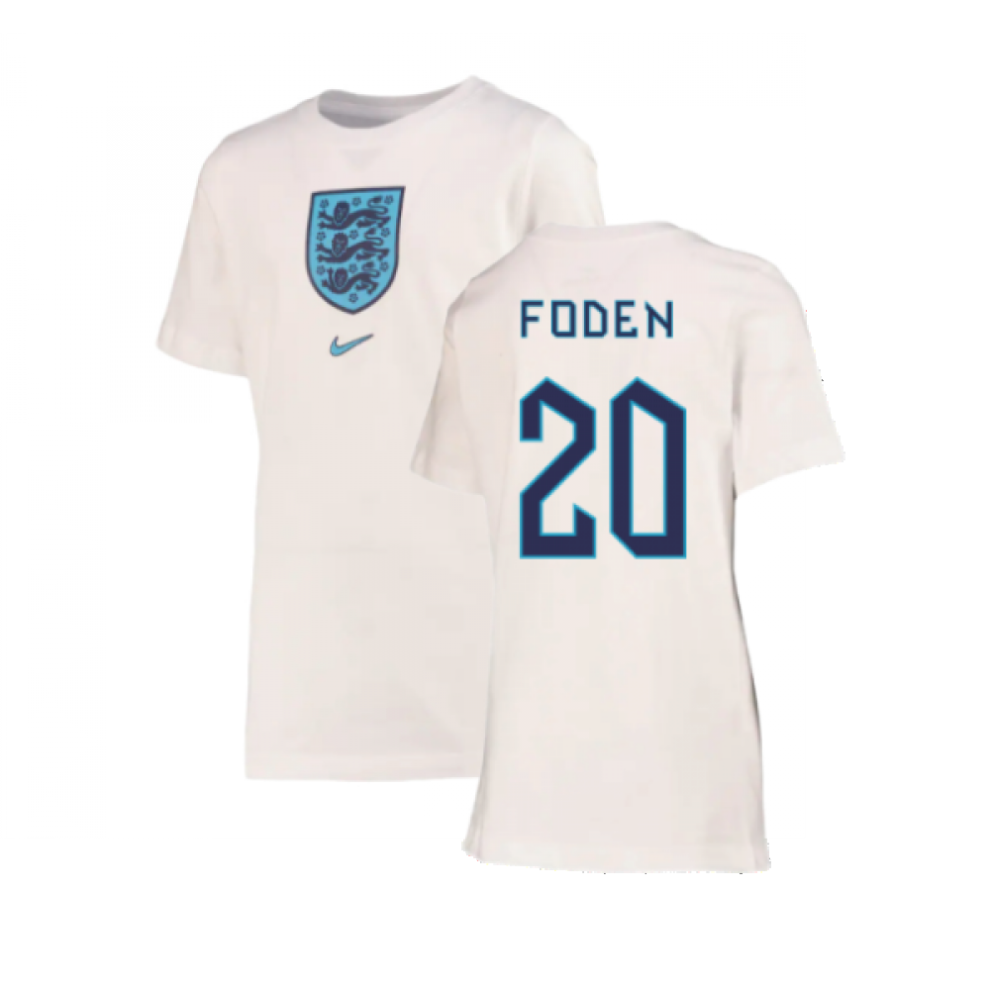 Nike (Mb) 2022-2023 England Crest Tee (White) - Kids (Foden 20)