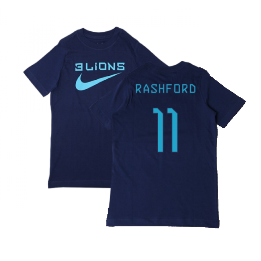 Nike (Sb) 2022-2023 England Three Lions Tee (Navy) - Kids (Rashford 11)
