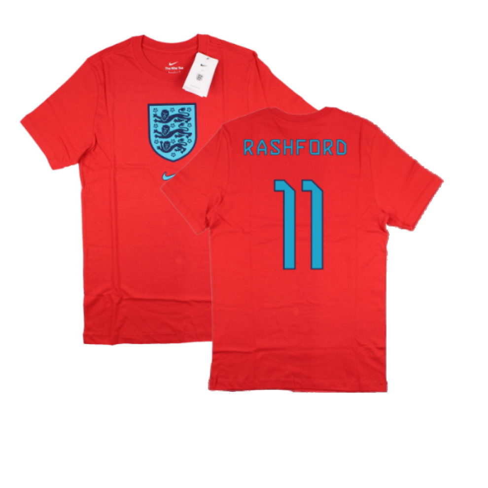 (SB) 2022-2023 England World Cup Crest Tee (Red) - Kids (Rashford 11)