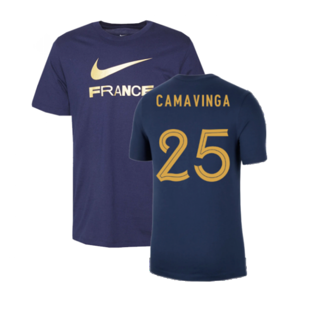 (L) 2022-2023 France Swoosh Tee (Navy) (Camavinga 25)