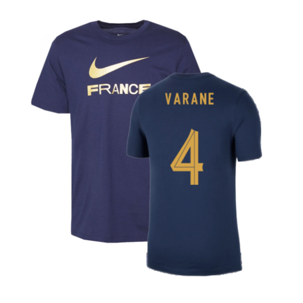 (L) 2022-2023 France Swoosh Tee (Navy) (Varane 4)