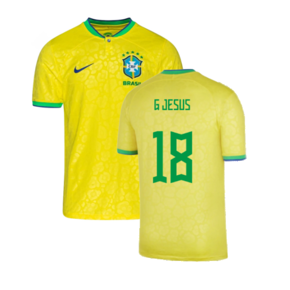 (MB) 2022-2023 Brazil Little Boys Home Shirt (G Jesus 18)