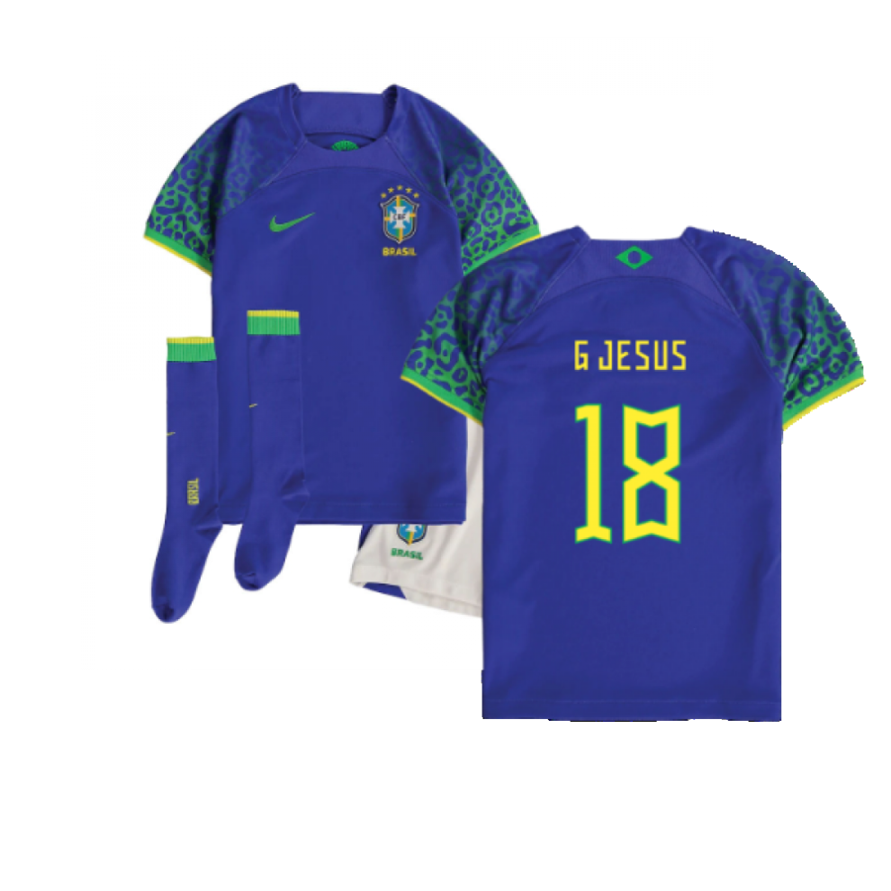 (SB) 2022-2023 Brazil Away Little Boys Mini Kit (G Jesus 18)