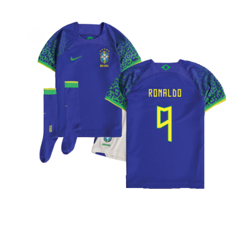 (SB) 2022-2023 Brazil Away Little Boys Mini Kit (Ronaldo 9)