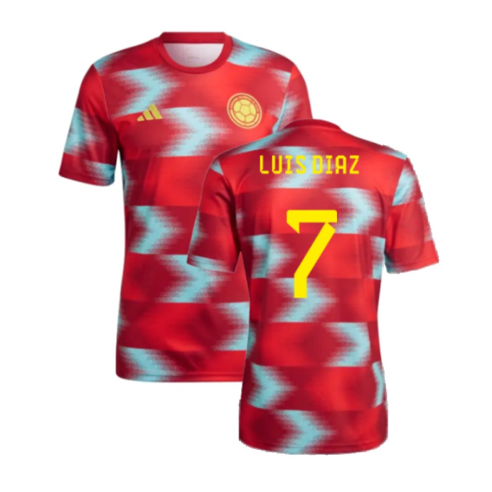 (S) 2022-2023 Colombia Pre-Match Shirt (Red) (LUIS DIAZ 7)