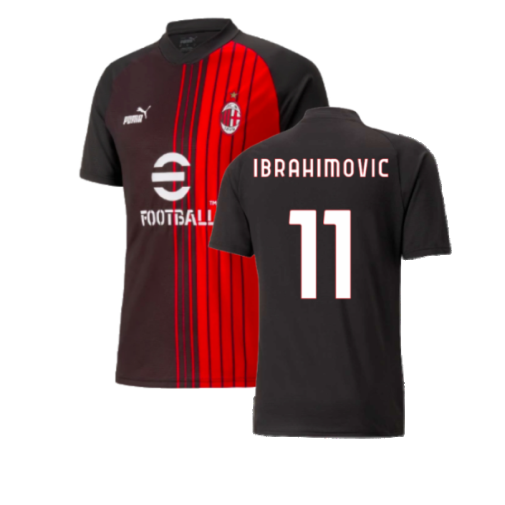 (XXL) 2022-2023 AC Milan Pre-Match Jersey (Black-Red) (IBRAHIMOVIC 11)